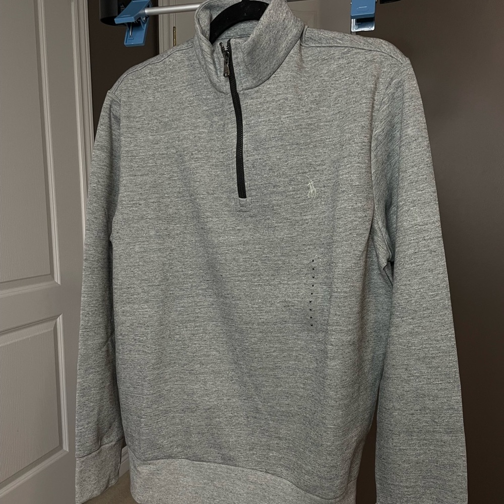 MEN’S Polo Ralph Lauren Heather Grey Half Zip Double Tech Sweater